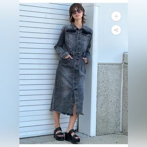 Wash Lab Denim Midi Dress Model Off Duty Clean Grunge Minimal Street Chic L